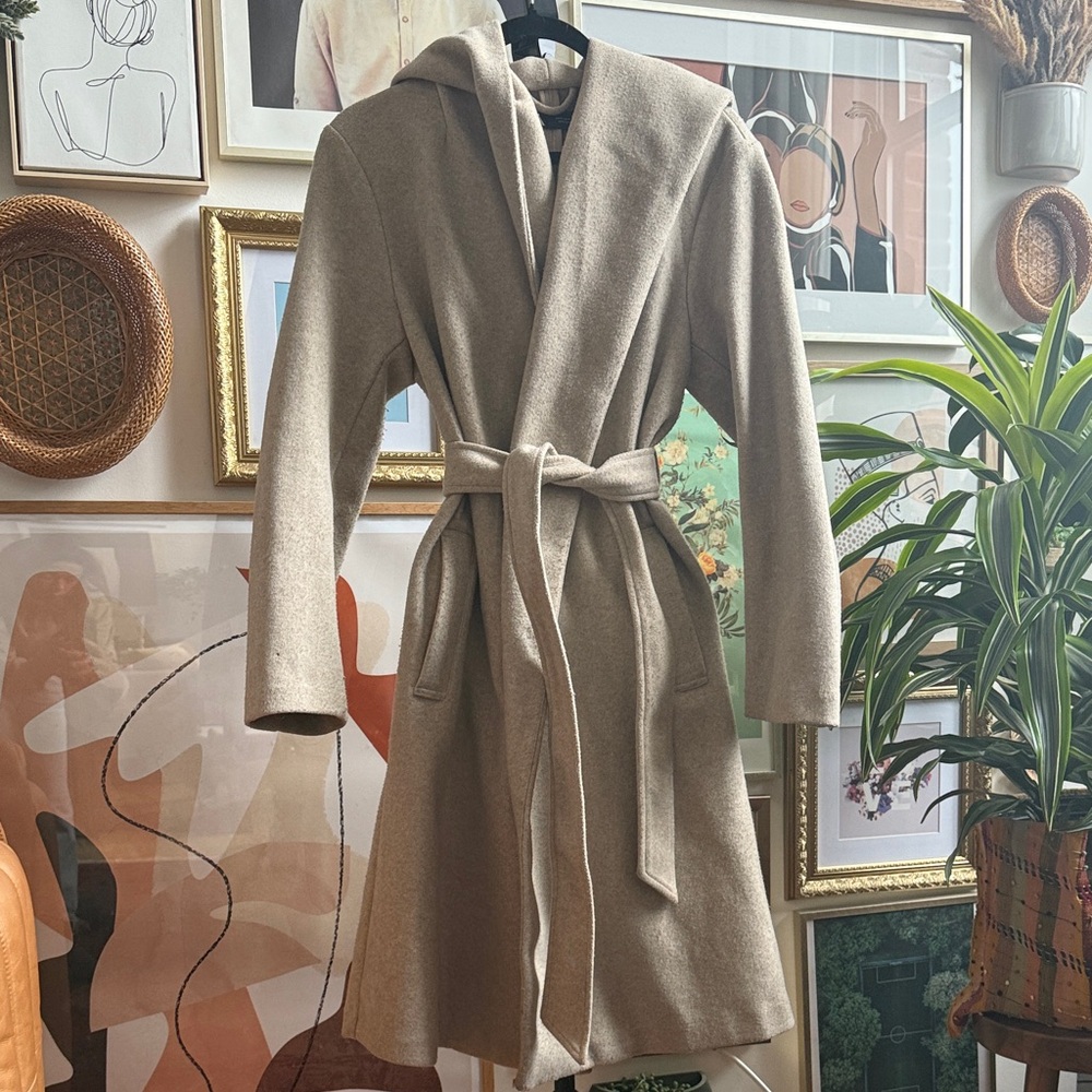 Zara Women's Beige Hooded Pea Coat